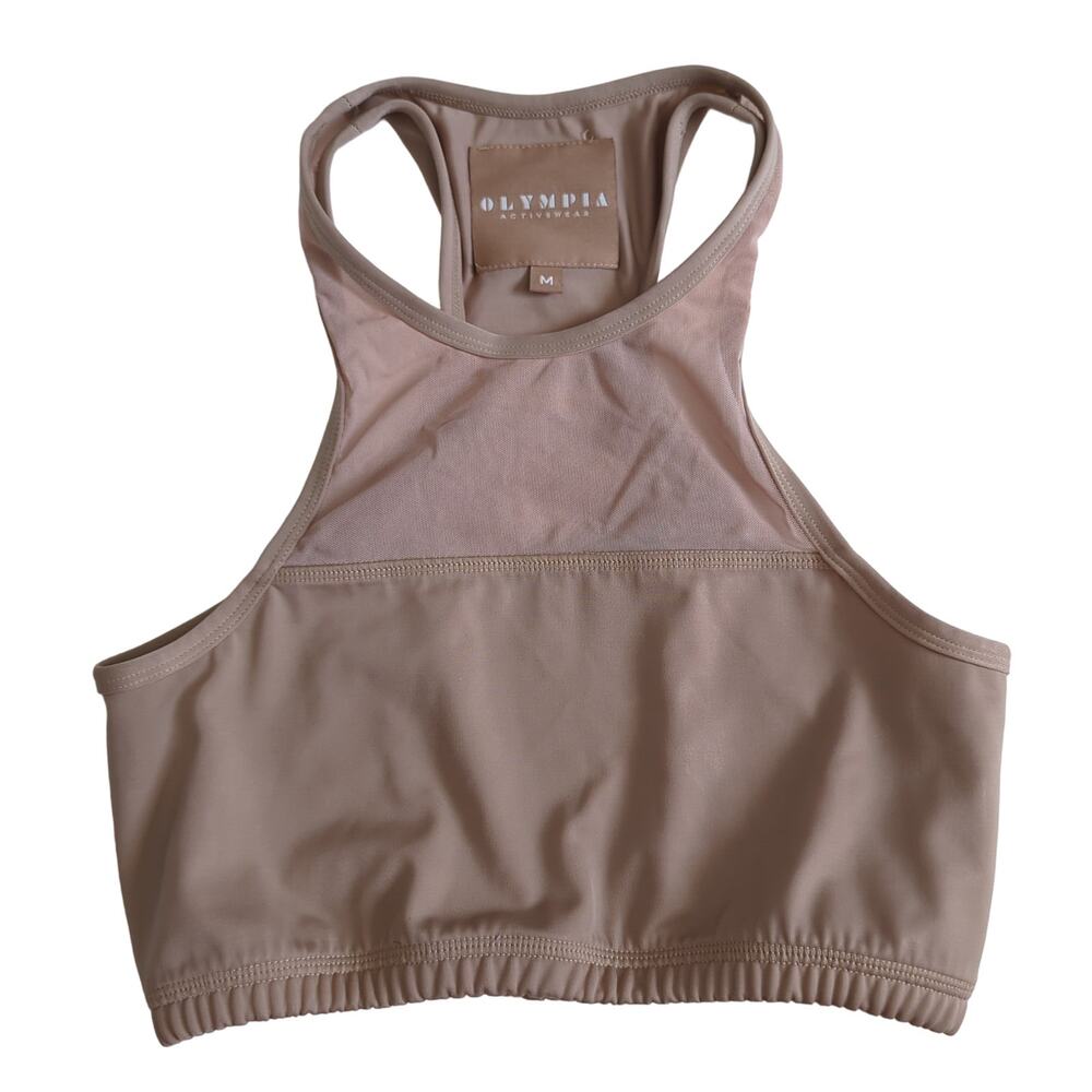 Olympia Activewear Sports Bra High Neck Womens Medium Beige Nude Mesh
